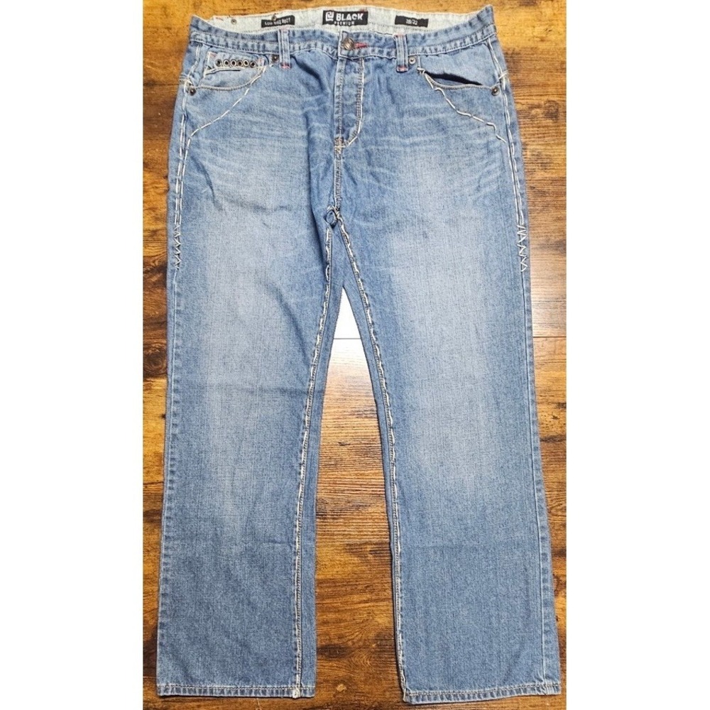 Buckle Black Premium Jeans Low Rise Boot Design On Back Pockets Men's Size 38x32